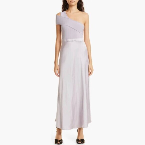 NWT Ted Baker Ivena Lilac Asymmetric knit bodice Dress With Satin Silk - Picture 2 of 7
